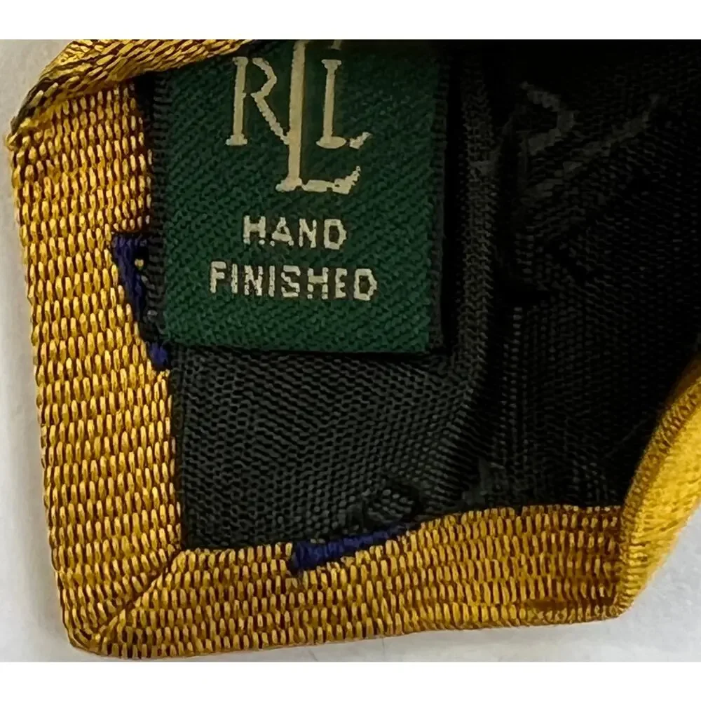 Lauren Ralph Lauren Yellow Silk Tie Blue Red Diamond Geometric USA Made